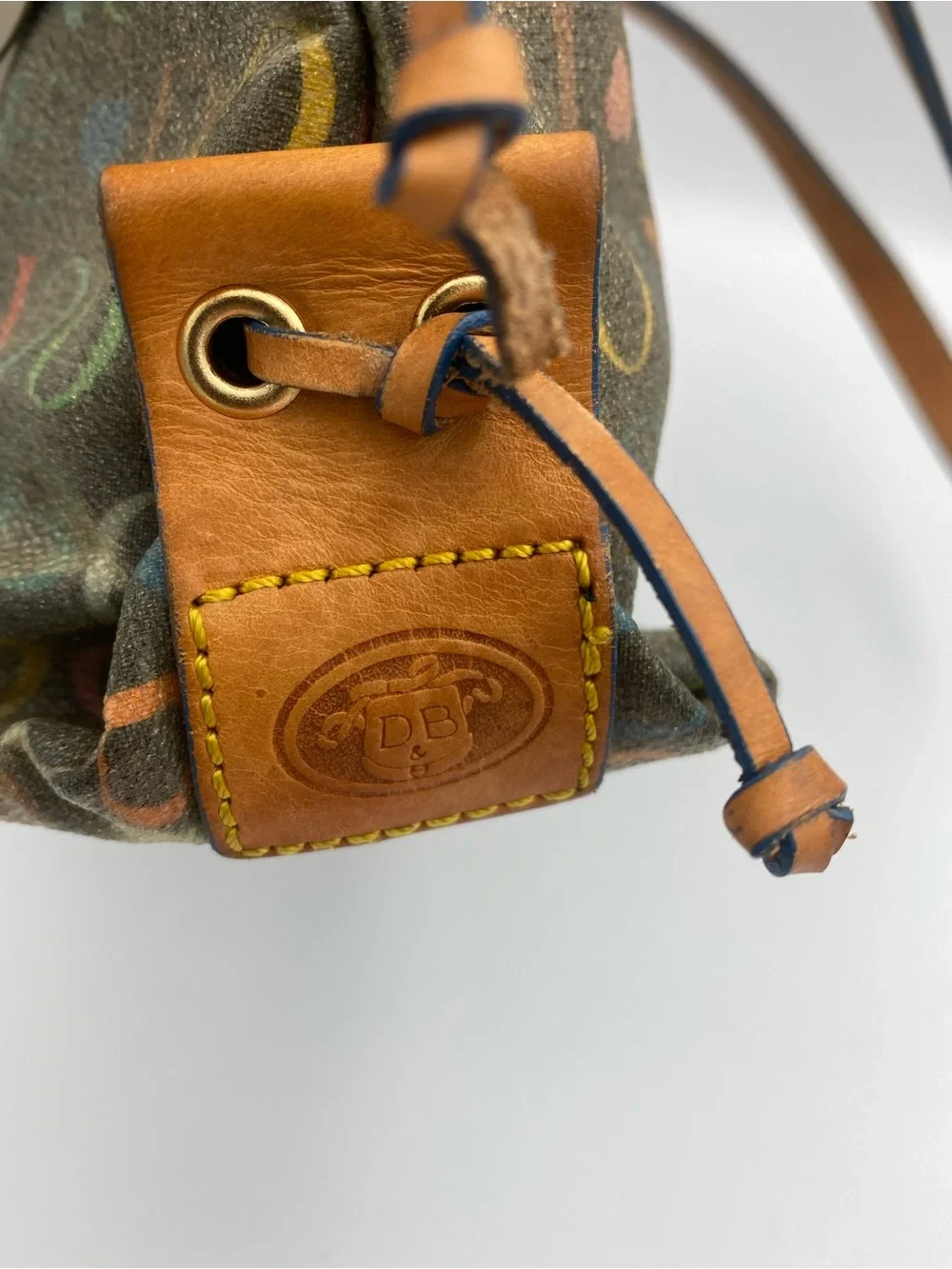 Dooney & Bourke Multicolor Logo Shoulder Bag with Tan Leather
